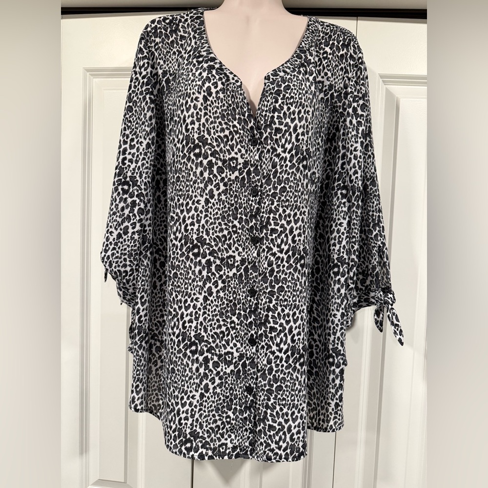 Catherines animal print 3/4 sleeve blouse top 2xp 2x petite